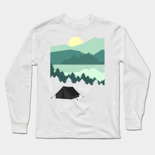 Camping in the mountain forest, lake reflection Long Sleeve T-Shirt